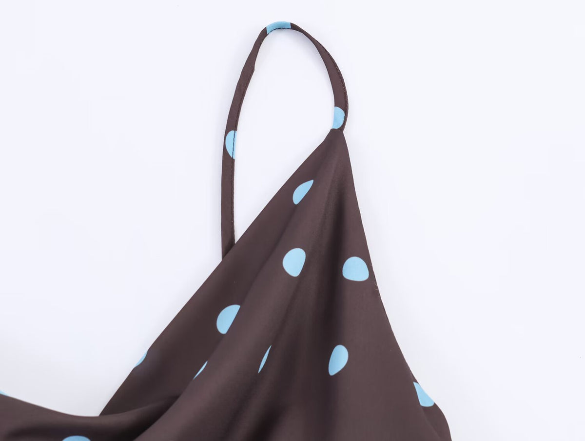 Polka Dot Satin Cowl Neck Cami Ruched Side Mini Dress 4