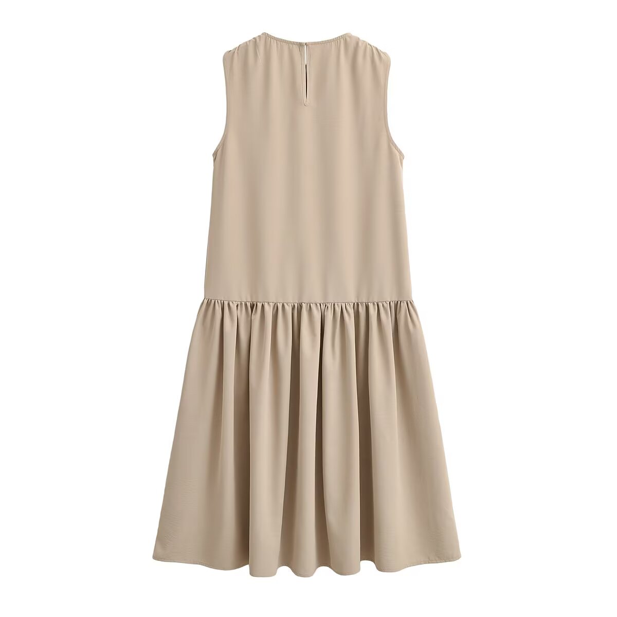 Crew Neck Sleeveless Drop Waist Gathered Skirt Midi Dress 3