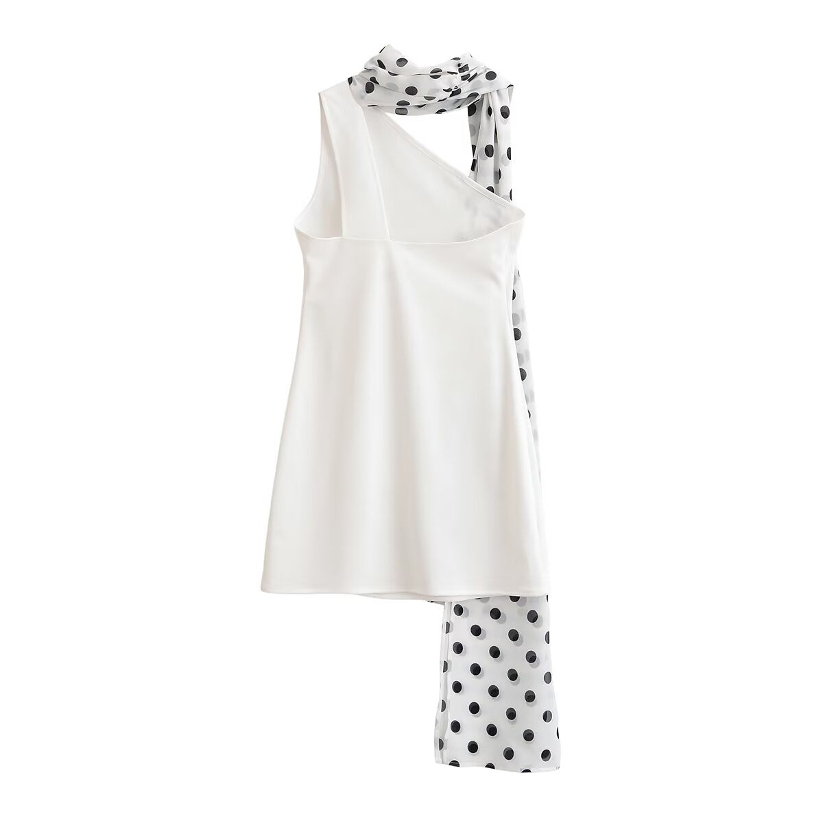 One Shoulder Sleeveless Polka Dot Scarf Neck Bodycon Mini Dress 3