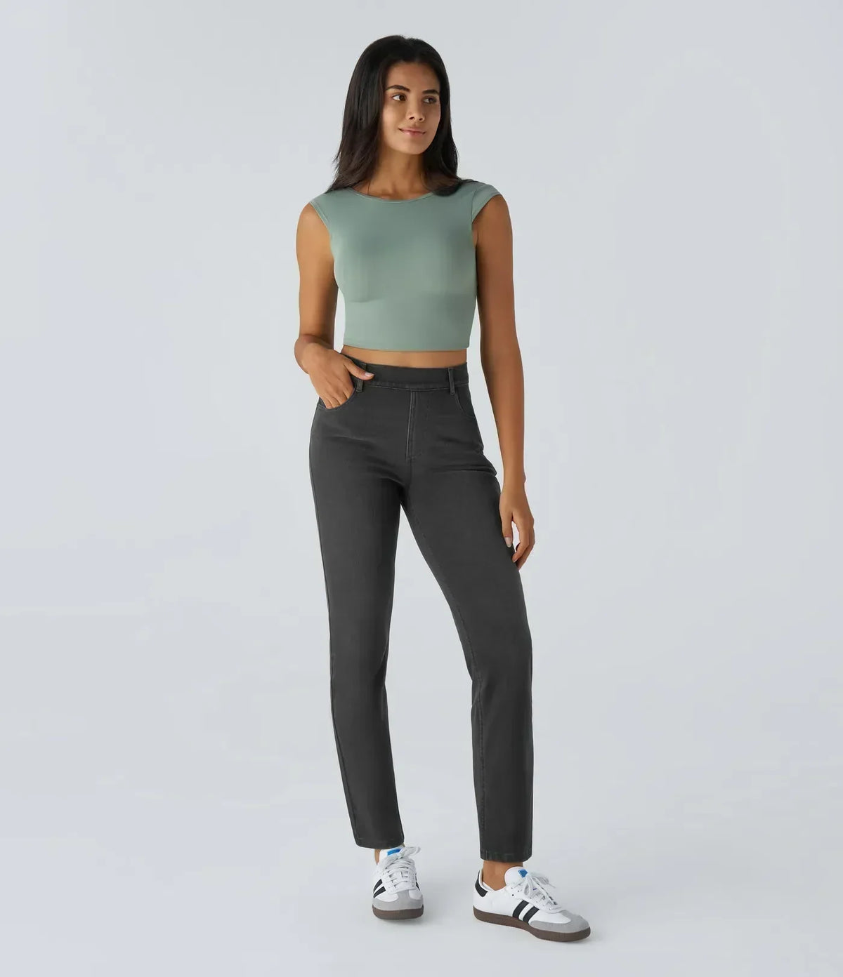 High Waist Straight Leg Pull On Jeans 19