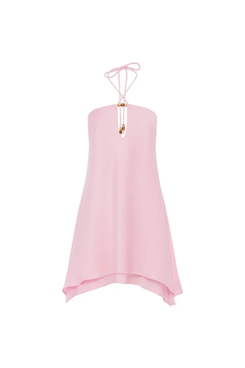 Halter Neck Beaded Keyhole Flowy Trapeze Mini Dress 5