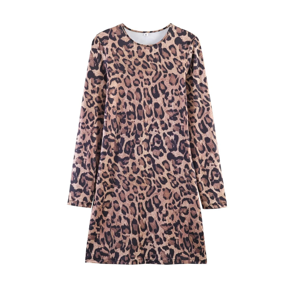 Leopard Print Crew Neck Long Sleeve Bodycon Mini Dress 2