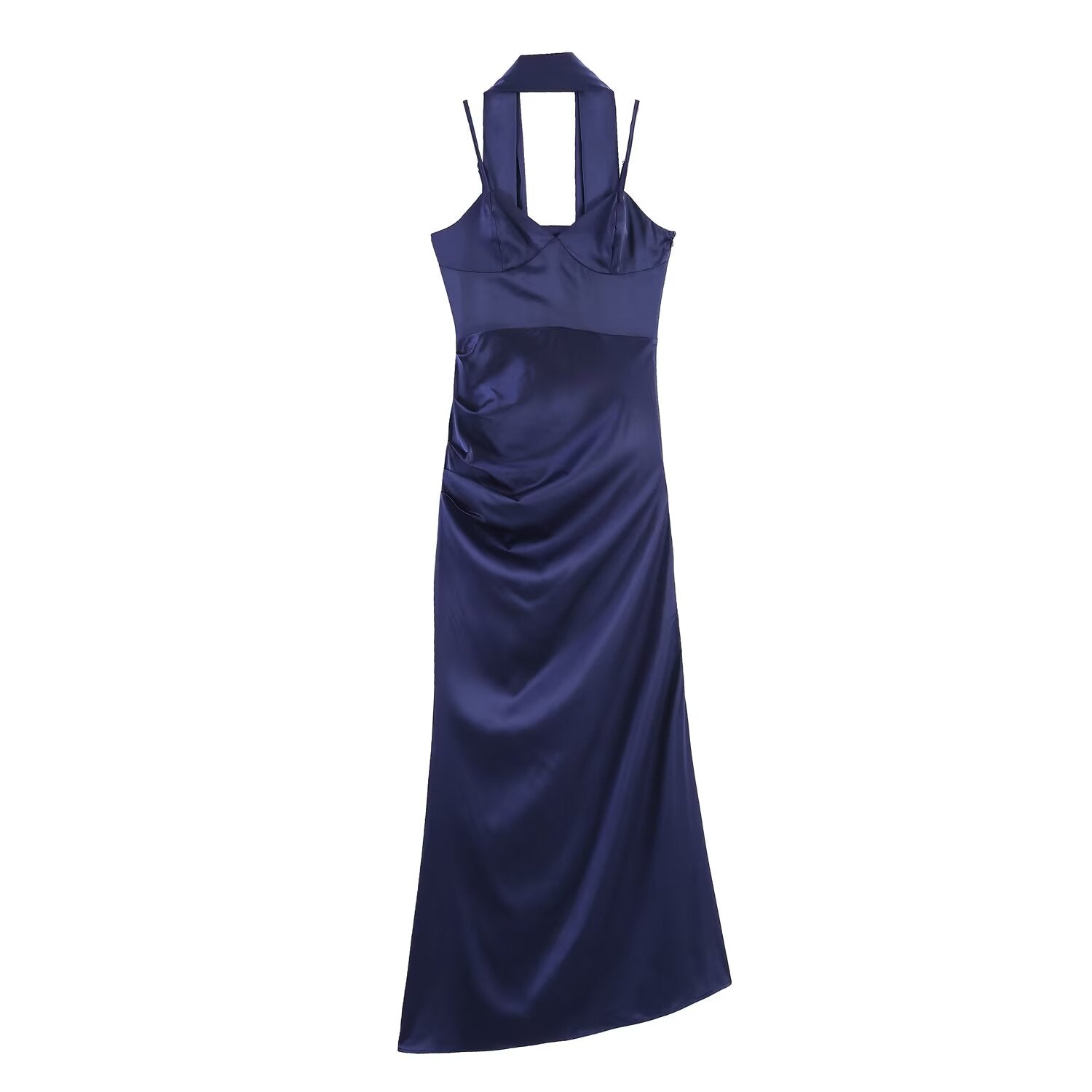 Women Clothing Top Product Ribbon Strap Dress Pleating Slim Fit Graceful Satin Dress