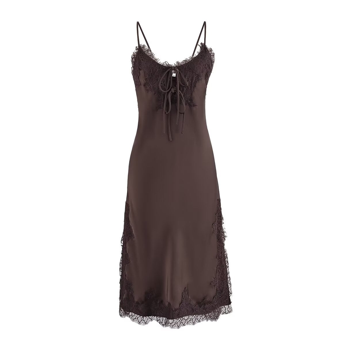 Summer Sweet Spicy Design Lace Stitching Bow Tied Spaghetti Strap Dress