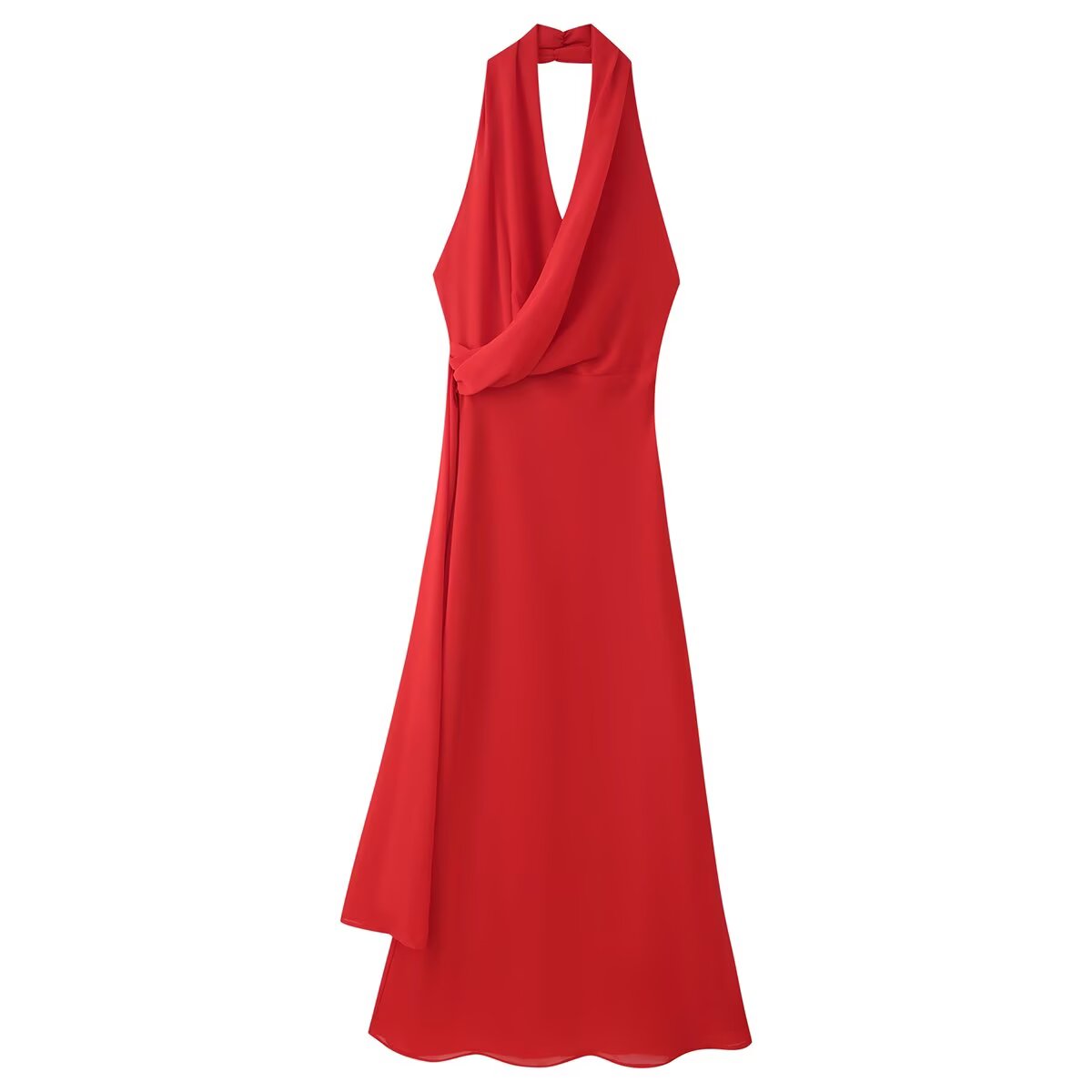 Women Clothing Slim Fit Red V neck Graceful Halter Maxi Dress