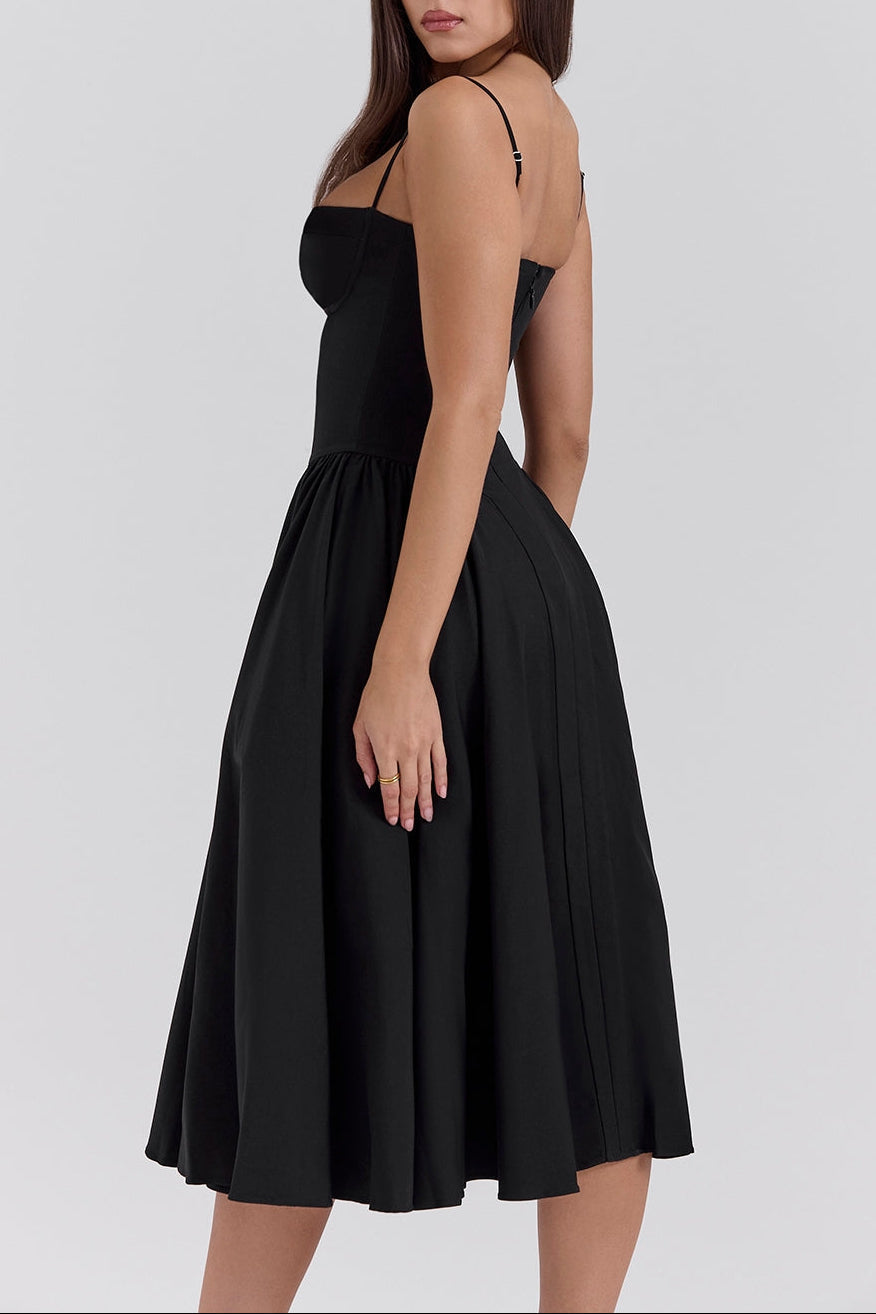 Square Neck Cap Sleeve Fit and Flare Midi Dress 32