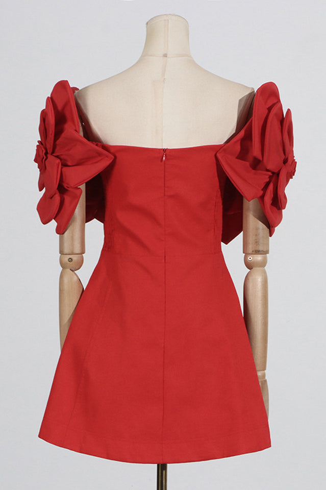 Floral Appliqué Off Shoulder Fit and Flare Mini Dress 9