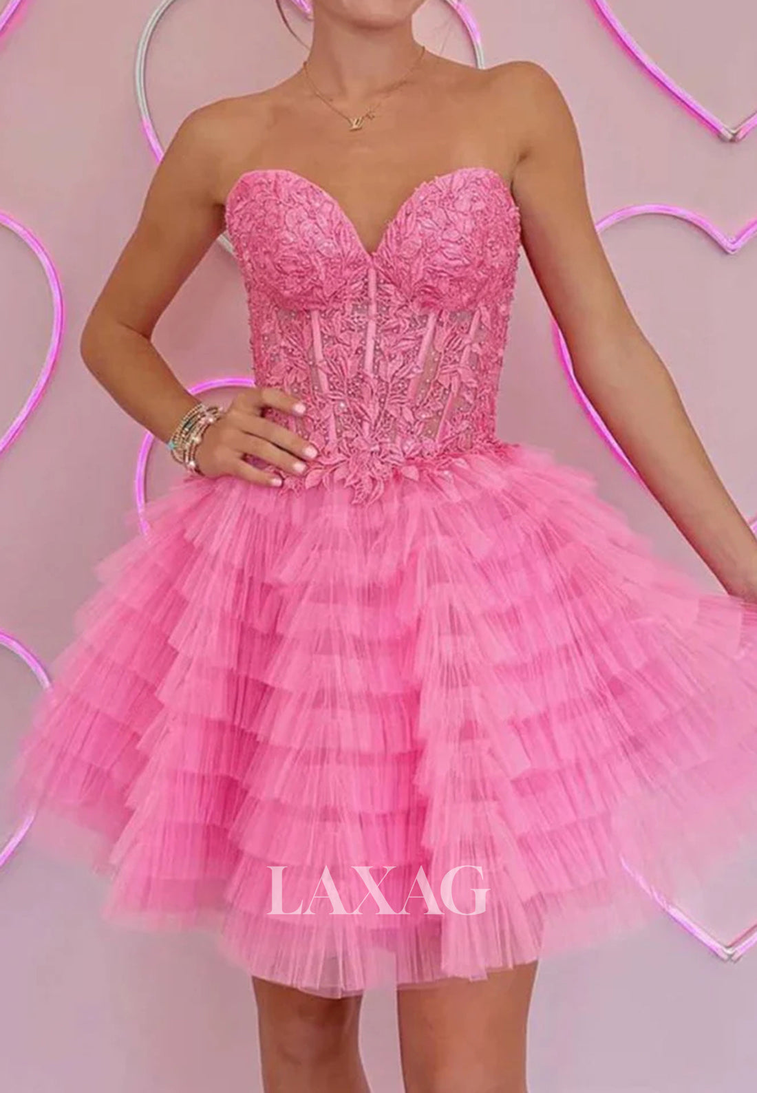 Sweetheart Off-Shoulder Applique Pleated Tulle Tiered Short Mermaid Homecoming Dress