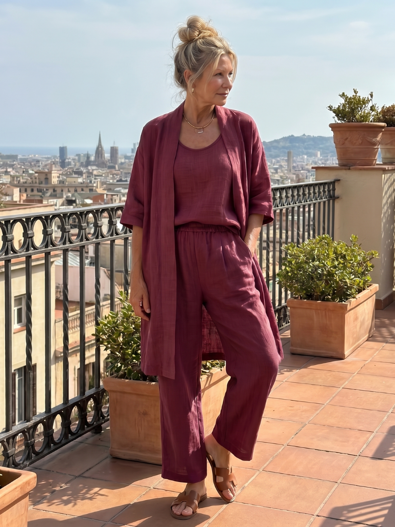 Tank Wide Leg Pants and Longline Kimono Three Piece Set