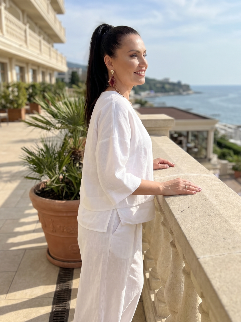 V-Neck Layered Top and Wide Leg Pants Two Piece Set