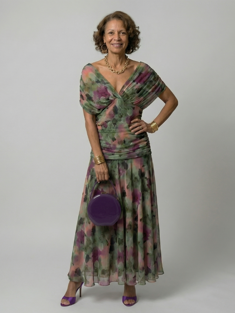 Floral Off Shoulder Ruched Maxi Dress