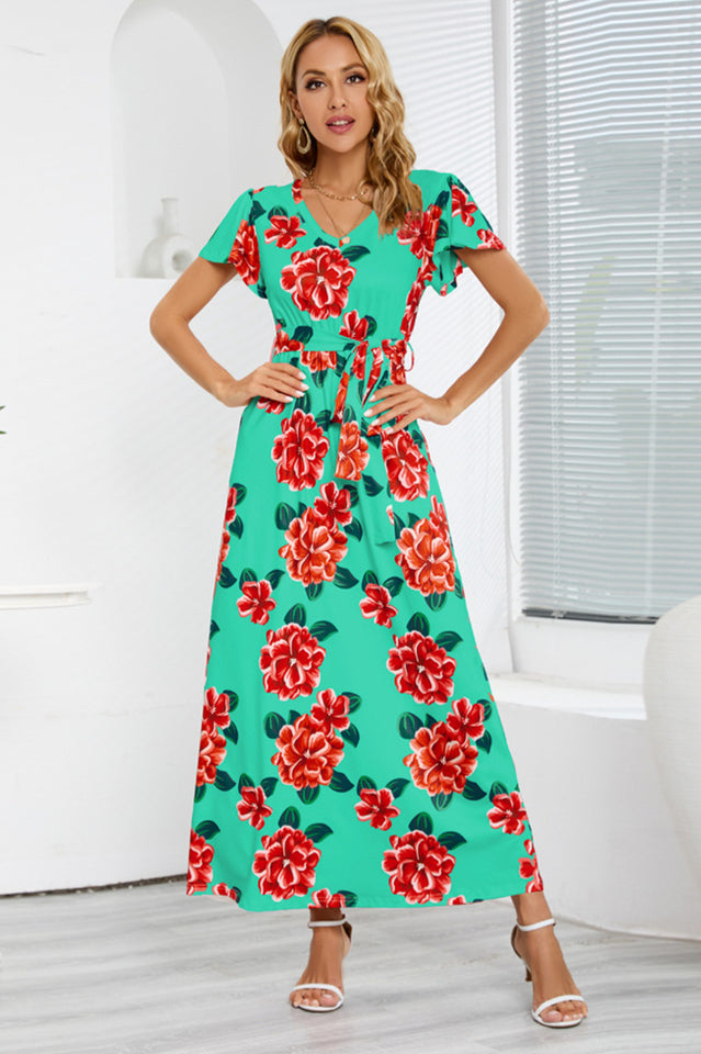 V-Neck Vacation A-line Midi Dress