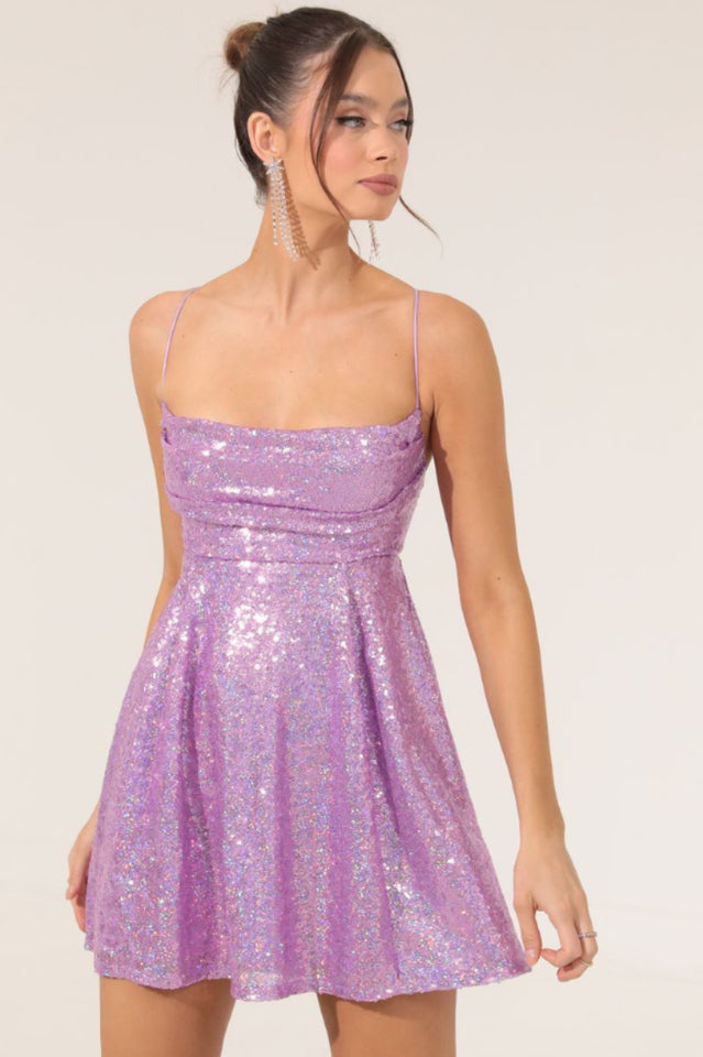 Sequin Strapless Bodycon Mini Dress in Lilac - View 2
