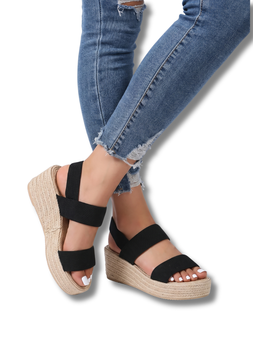 Open Toe Elastic Strap Espadrille Platform Wedge Sandals