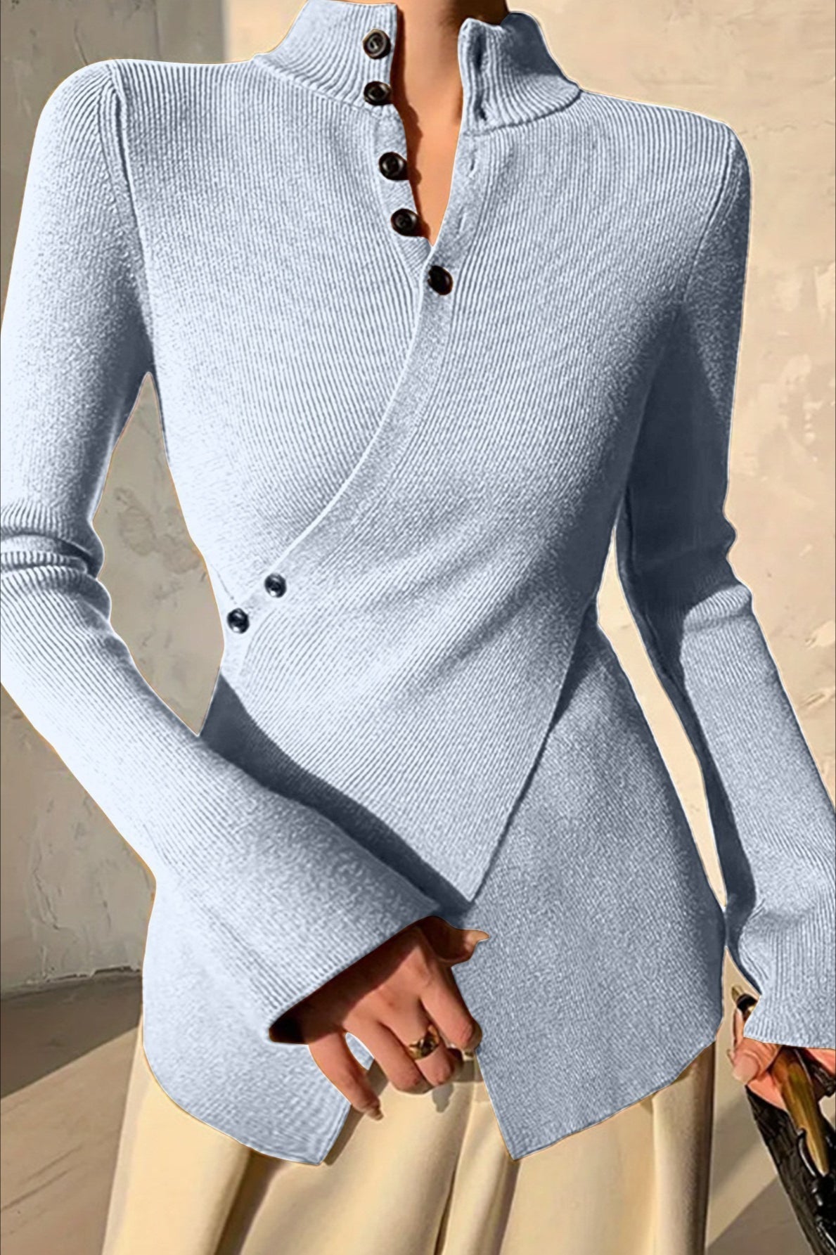 Cross Button High Neck Sweater