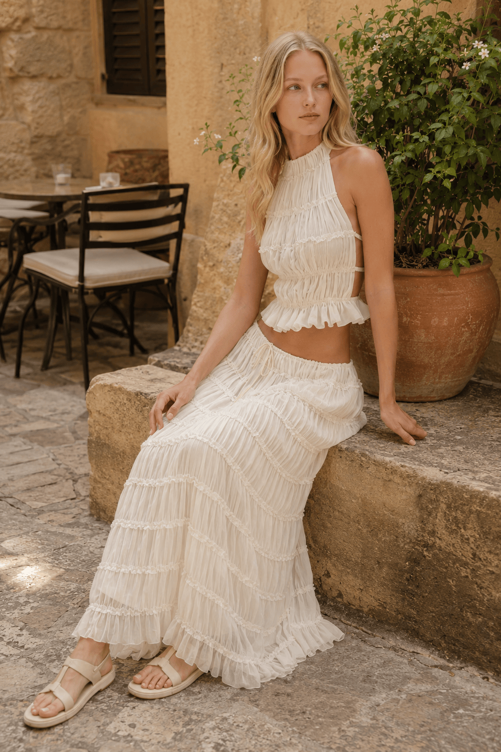 2Piece Skirt Set for Women Lace Up Back Tank Tops Tie Up High Waist Long Skirts Outfits Fairy Vacation Cottagecore Lace Dress