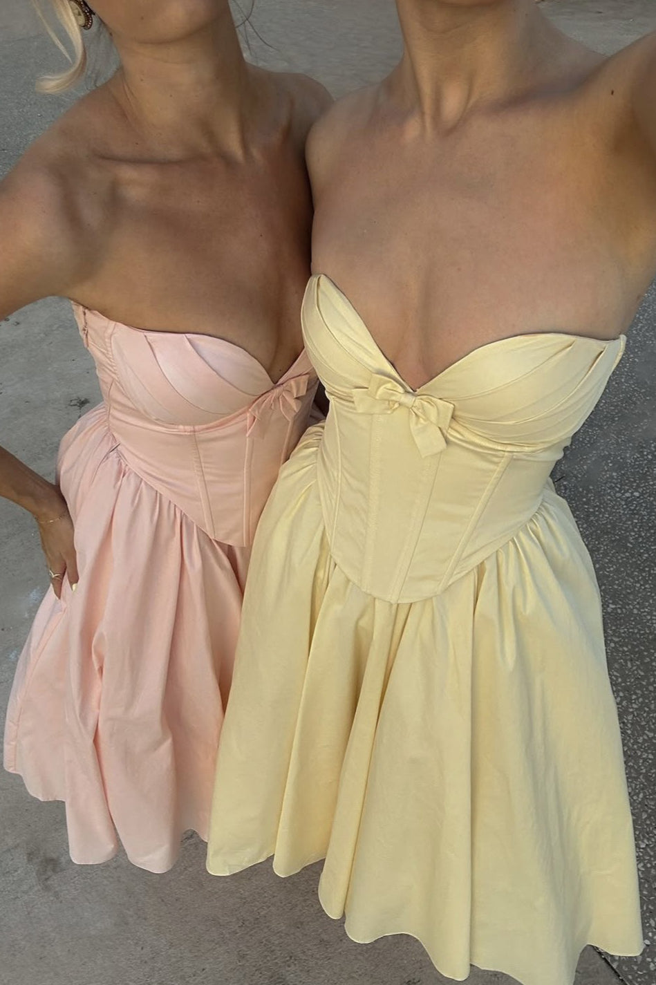 Strapless Bow Corset Satin Fit and Flare Midi Dress