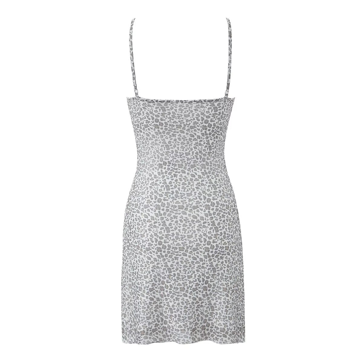 Leopard Print Straight Neck Cami Bow Detail Mesh Mini Dress 3