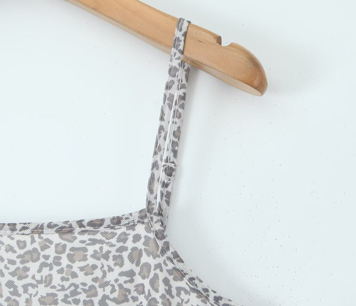 Leopard Print Straight Neck Cami Bow Detail Mesh Mini Dress 5