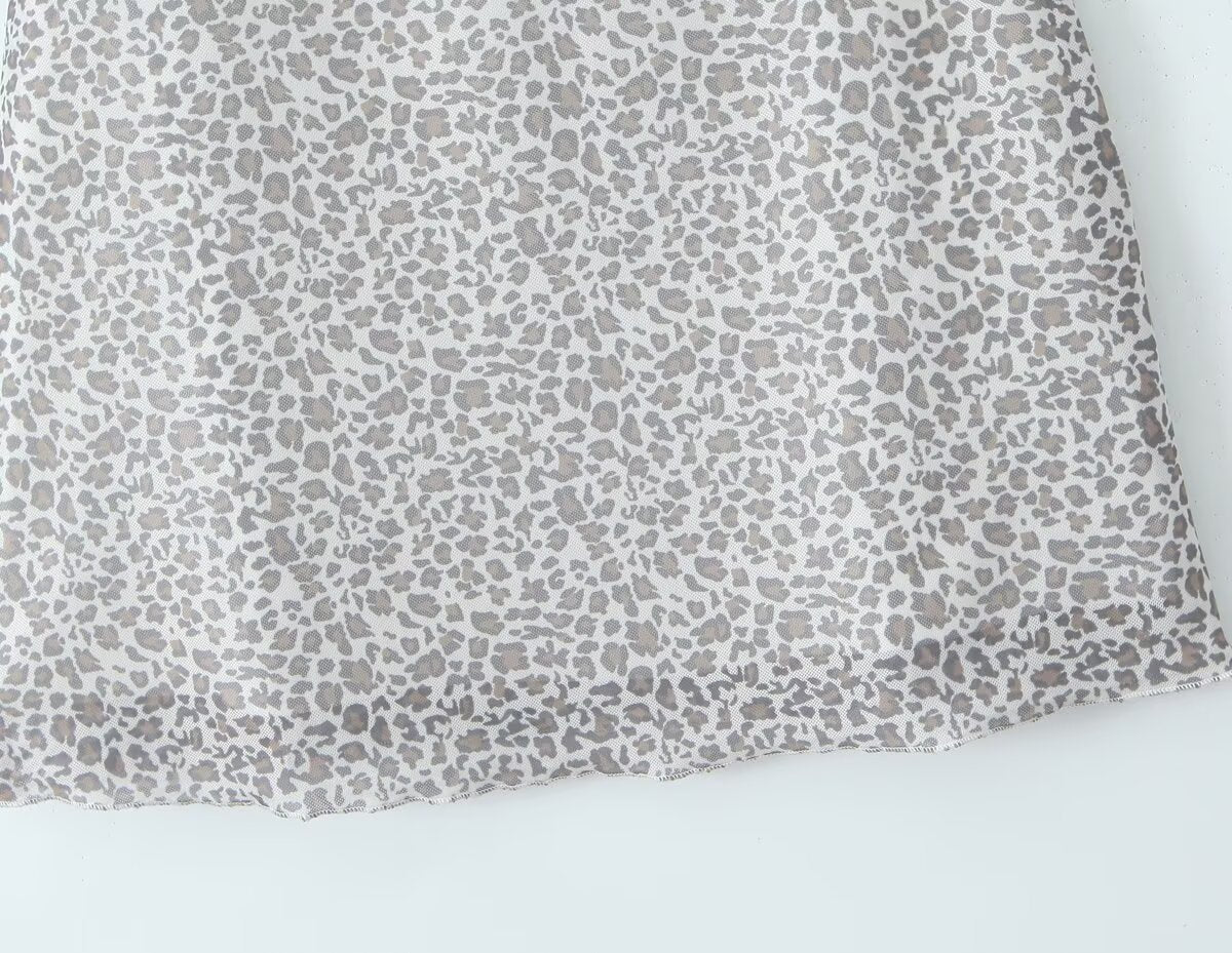 Leopard Print Straight Neck Cami Bow Detail Mesh Mini Dress 7