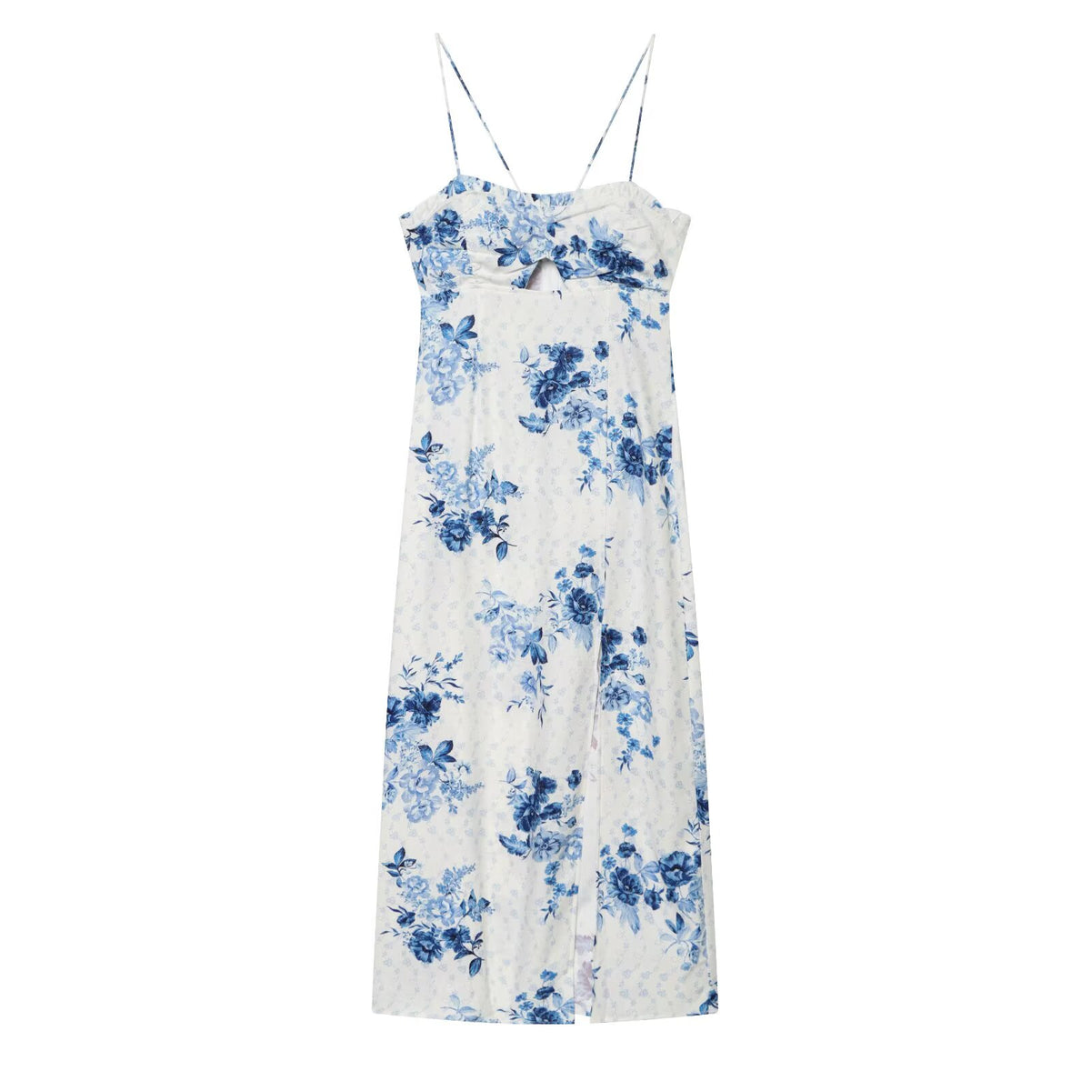 Floral Spaghetti Strap Cut Out Front Slit Midi Dress 2