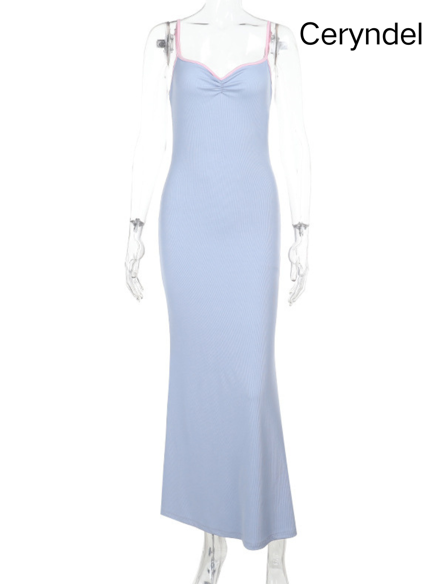 Contrast Trim Spaghetti Strap Ribbed Knit Bodycon Maxi Dress 6