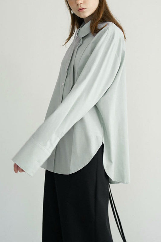 Tie Neck Stand Collar Long Sleeve Split Cuff Button Front Blouse 2