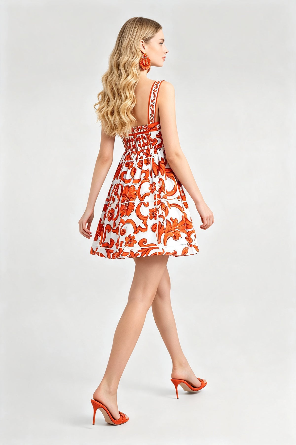 Majolica Tile Print Sweetheart Bodice Fit and Flare Mini Dress 6