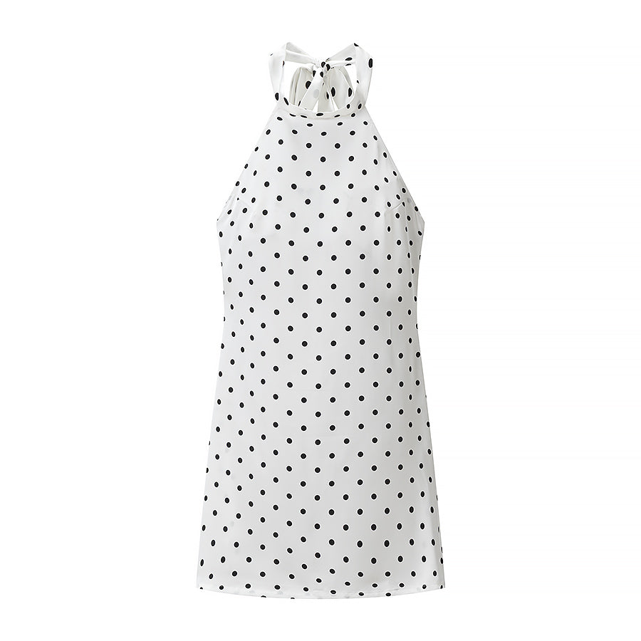 Polka Dot Halter Neck Tie Back Sleeveless Shift Mini Dress 10