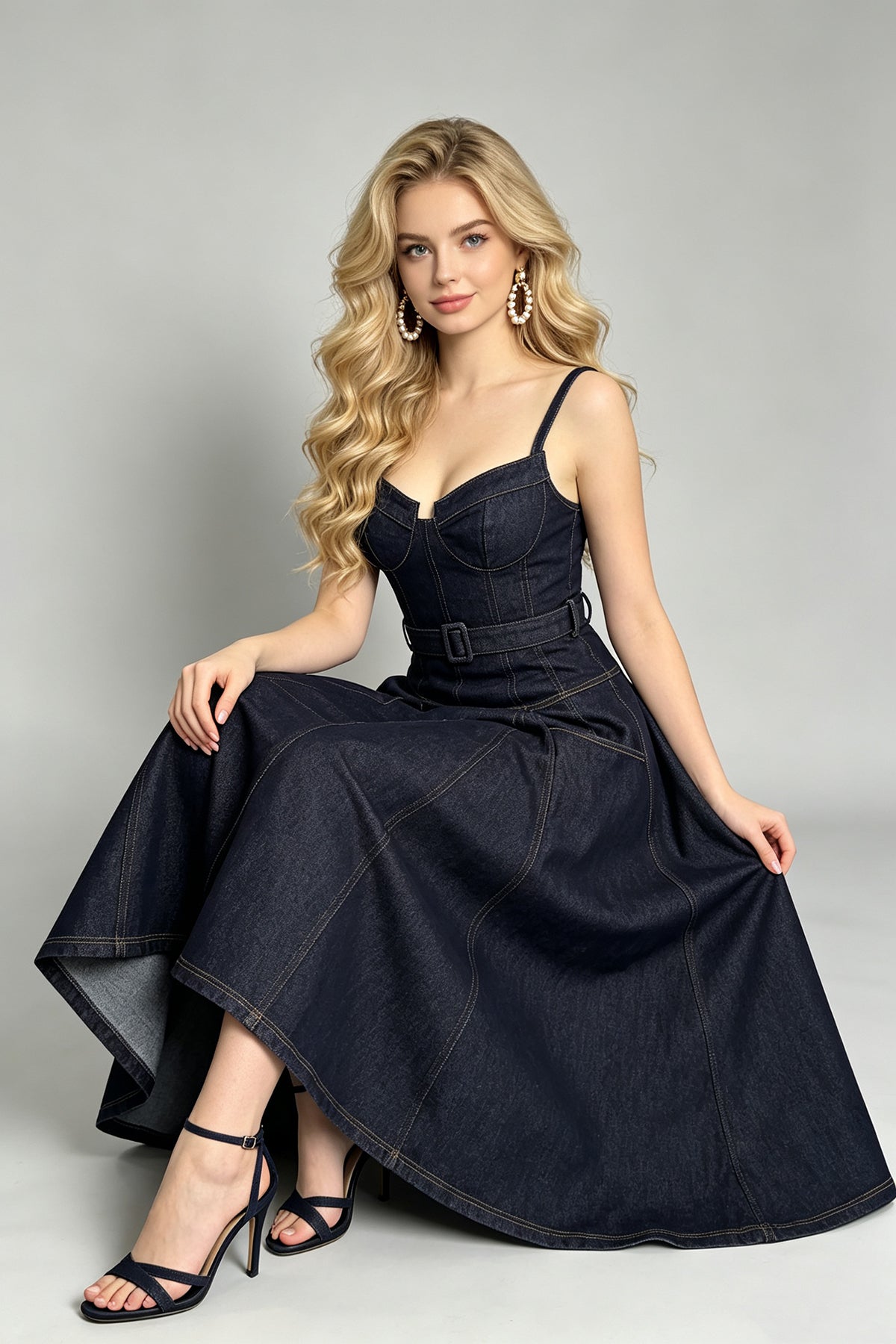 Women Summer Halter Top Dress Sleeveless Denim Dress
