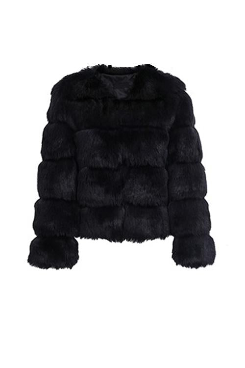 Layer O Neck Faux Fur Coat