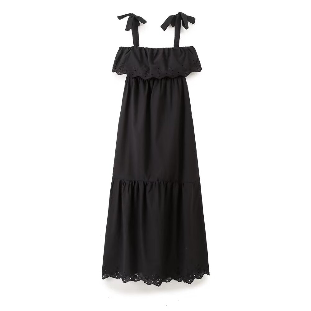Women Clothing Fashionable Slim Solid Color Embroidered Strap Dress