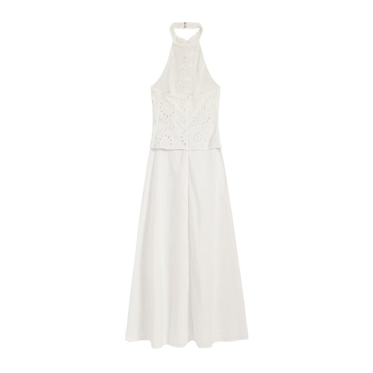 Halter Neck Sleeveless Eyelet Embroidered Layered Bodice Maxi Dress 5