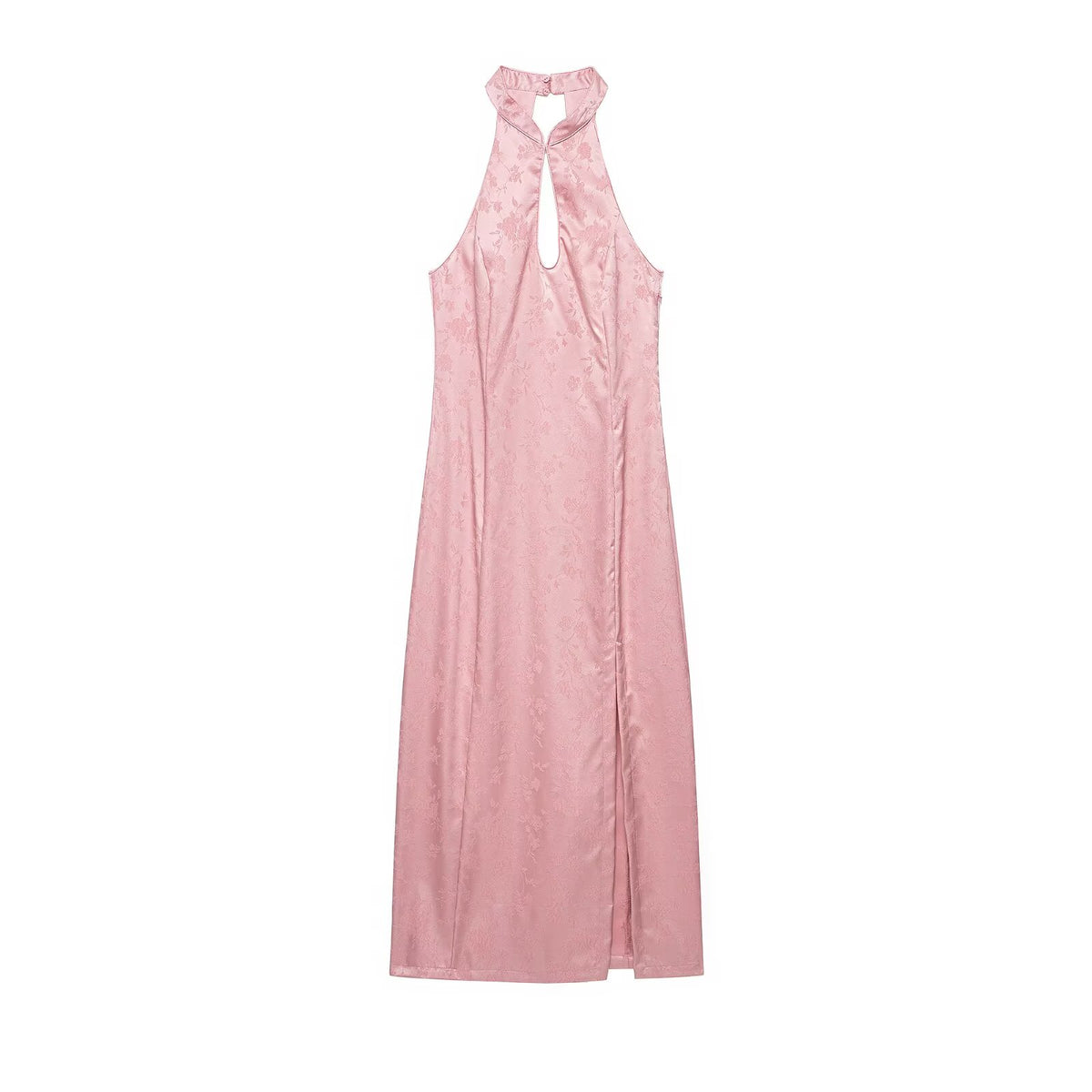 Women Clothing Slimming Sleeveless Jacquard Hanging Collar Midi Dress