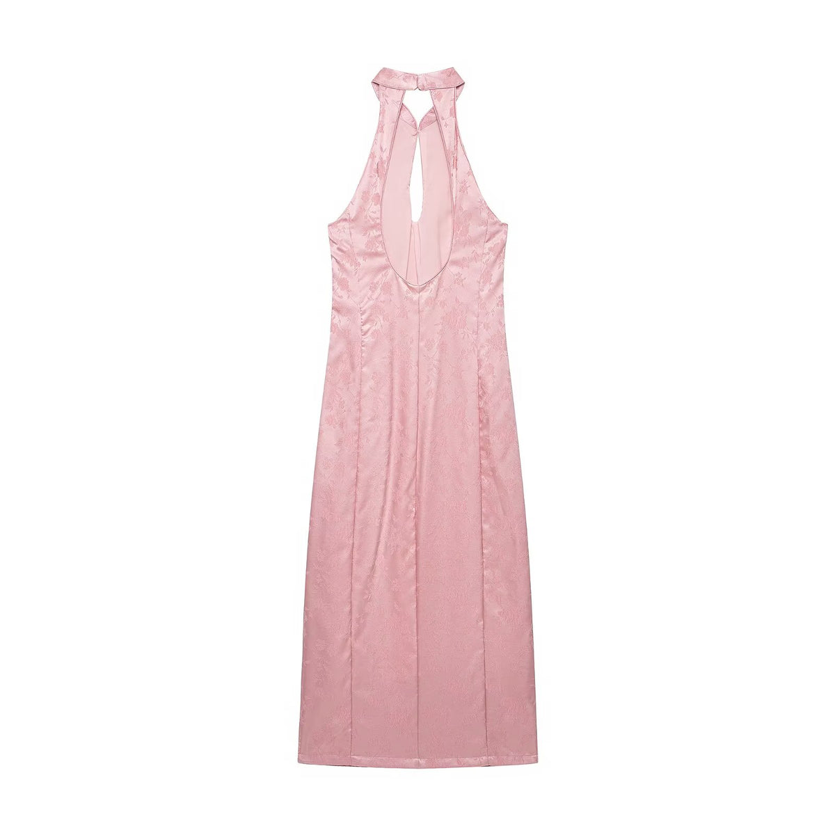 Women Clothing Slimming Sleeveless Jacquard Hanging Collar Midi Dress