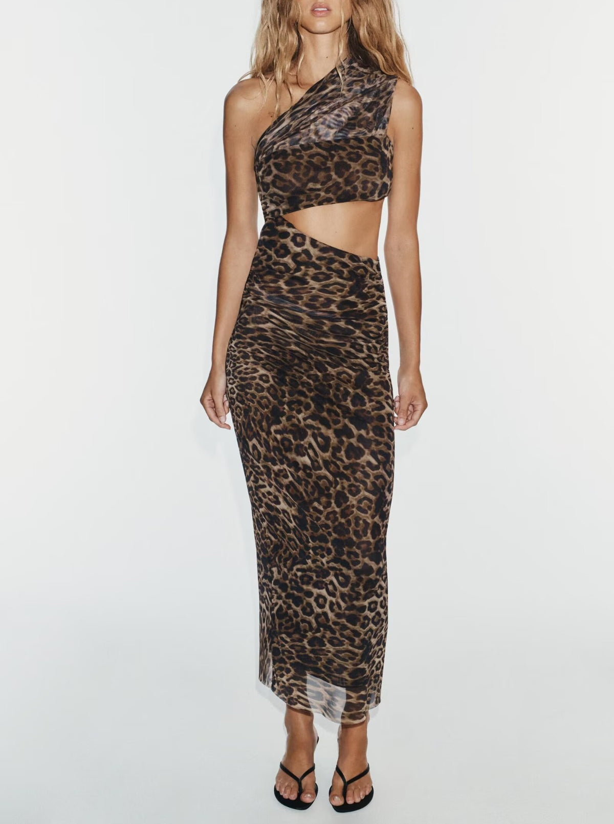 Women Clothing Fashionable Animal Pattern Floral Print Slit Dress