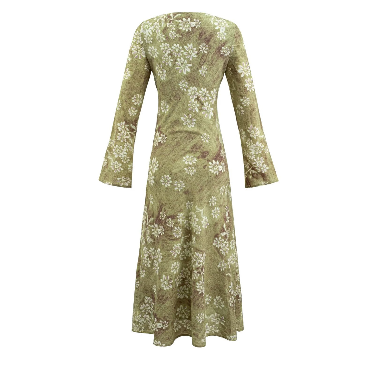 Floral Print V-Neck Tie Front Bell Sleeve Midi Dress 2