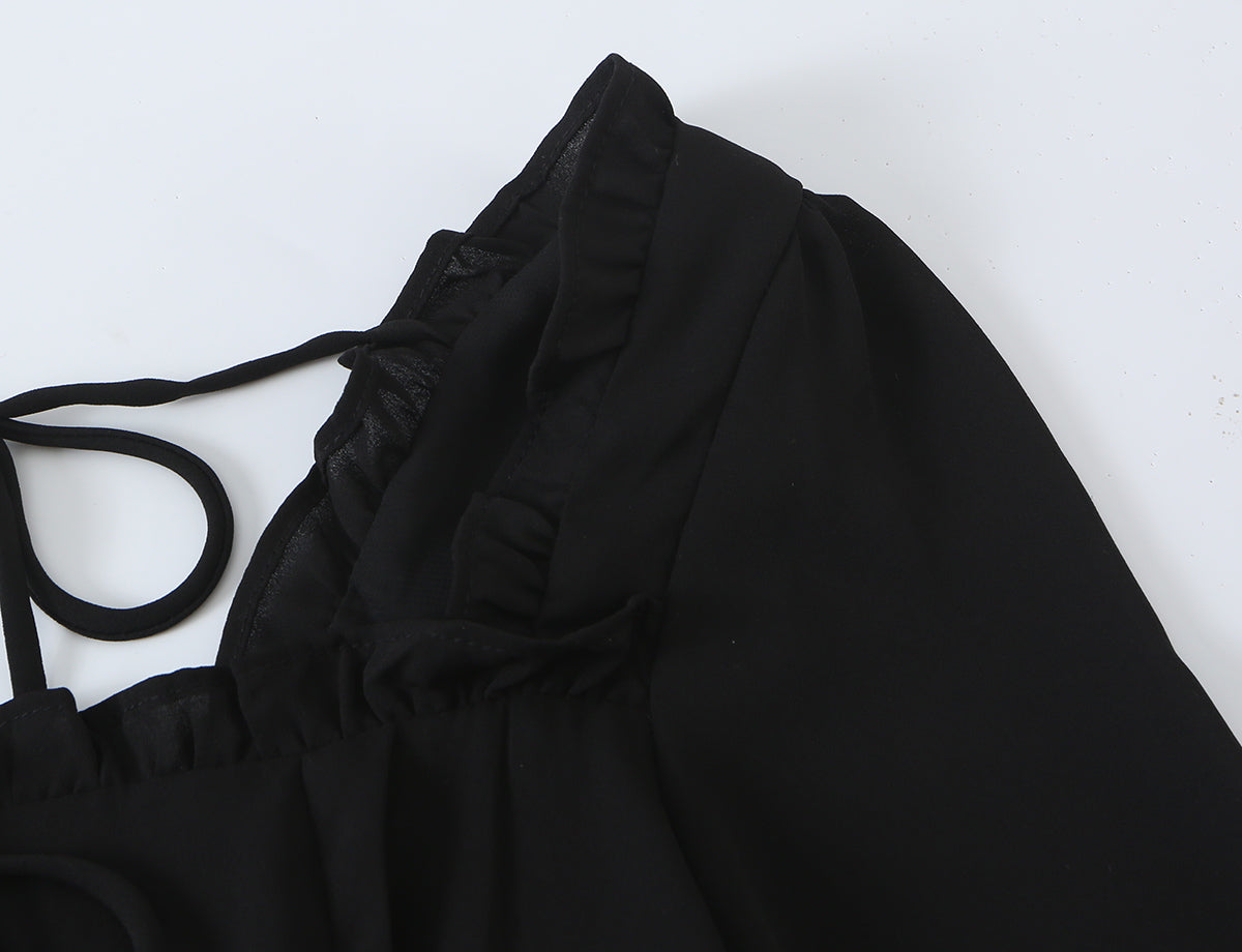 Women Ear Bow Lace up Slim Fit Slimming Ninth Sleeve Dress