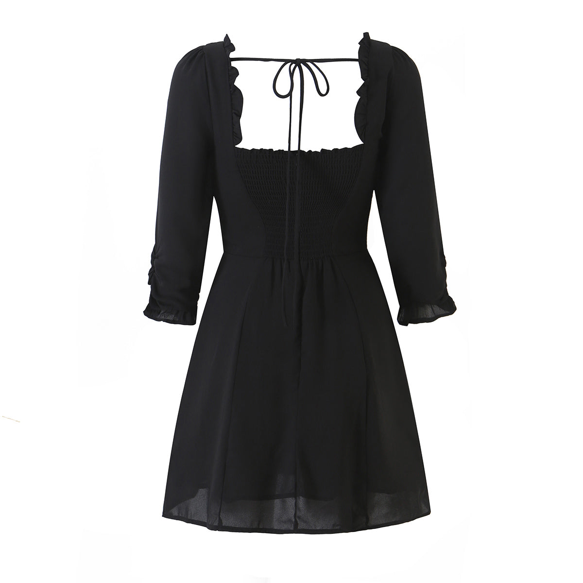 Women Ear Bow Lace up Slim Fit Slimming Ninth Sleeve Dress