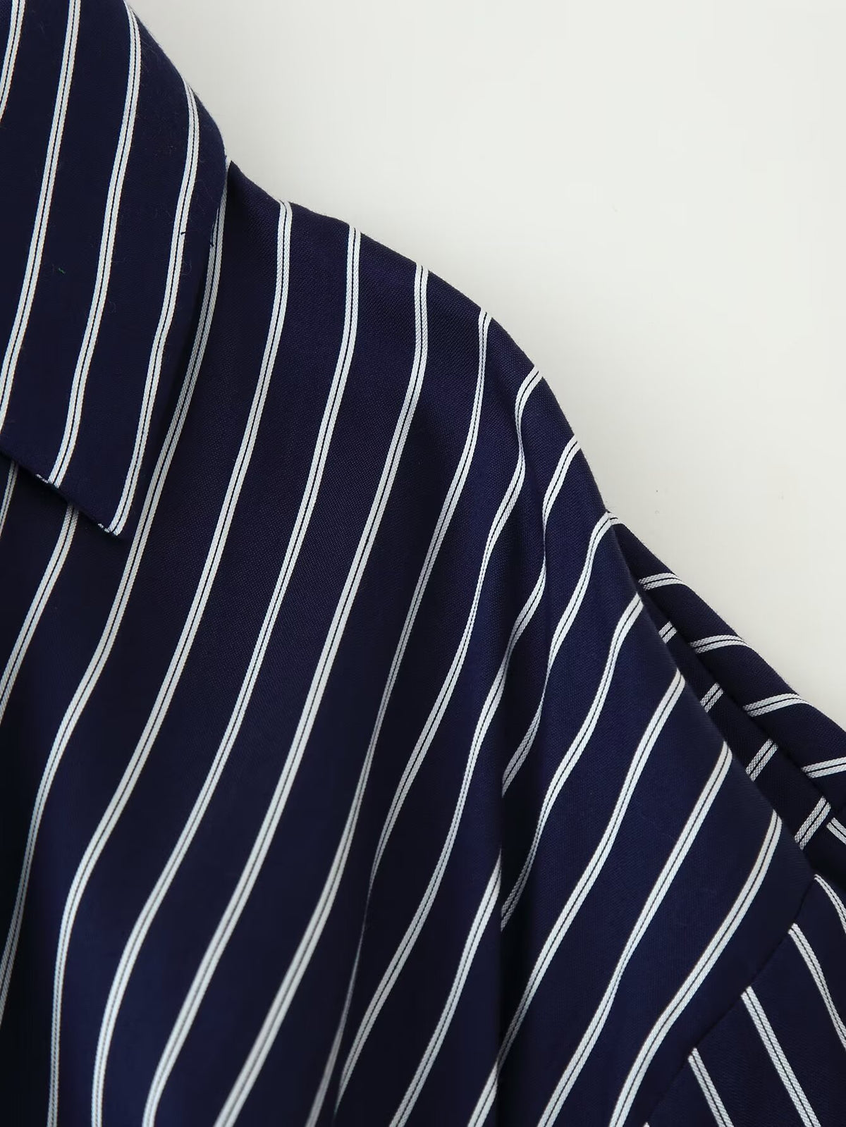 Women Clothing Autumn Winter Graceful Half Sleeve Polo Collar Stripes Belt Dress
