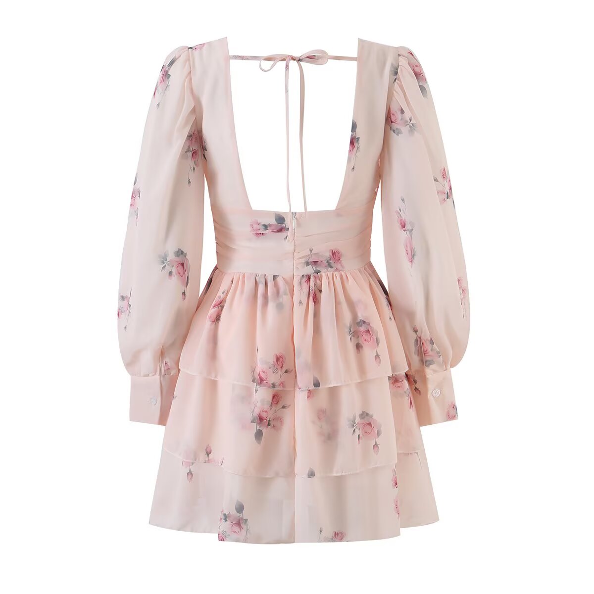 Women Fashionable Fashionable Printed V neck Lantern Sleeve Waist Dress