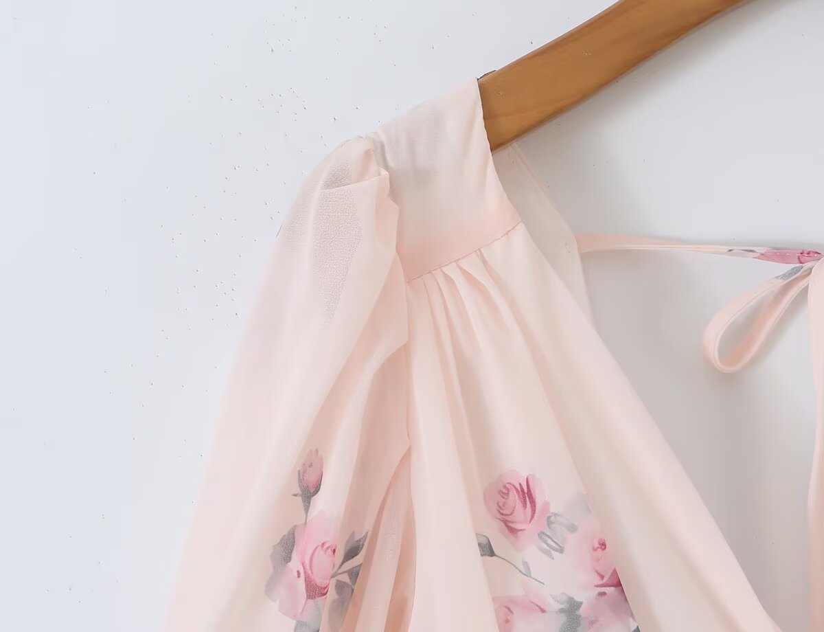 Women Fashionable Fashionable Printed V neck Lantern Sleeve Waist Dress