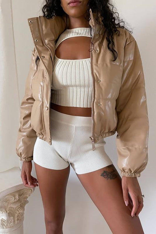 Faux Leather Puffer Jacket