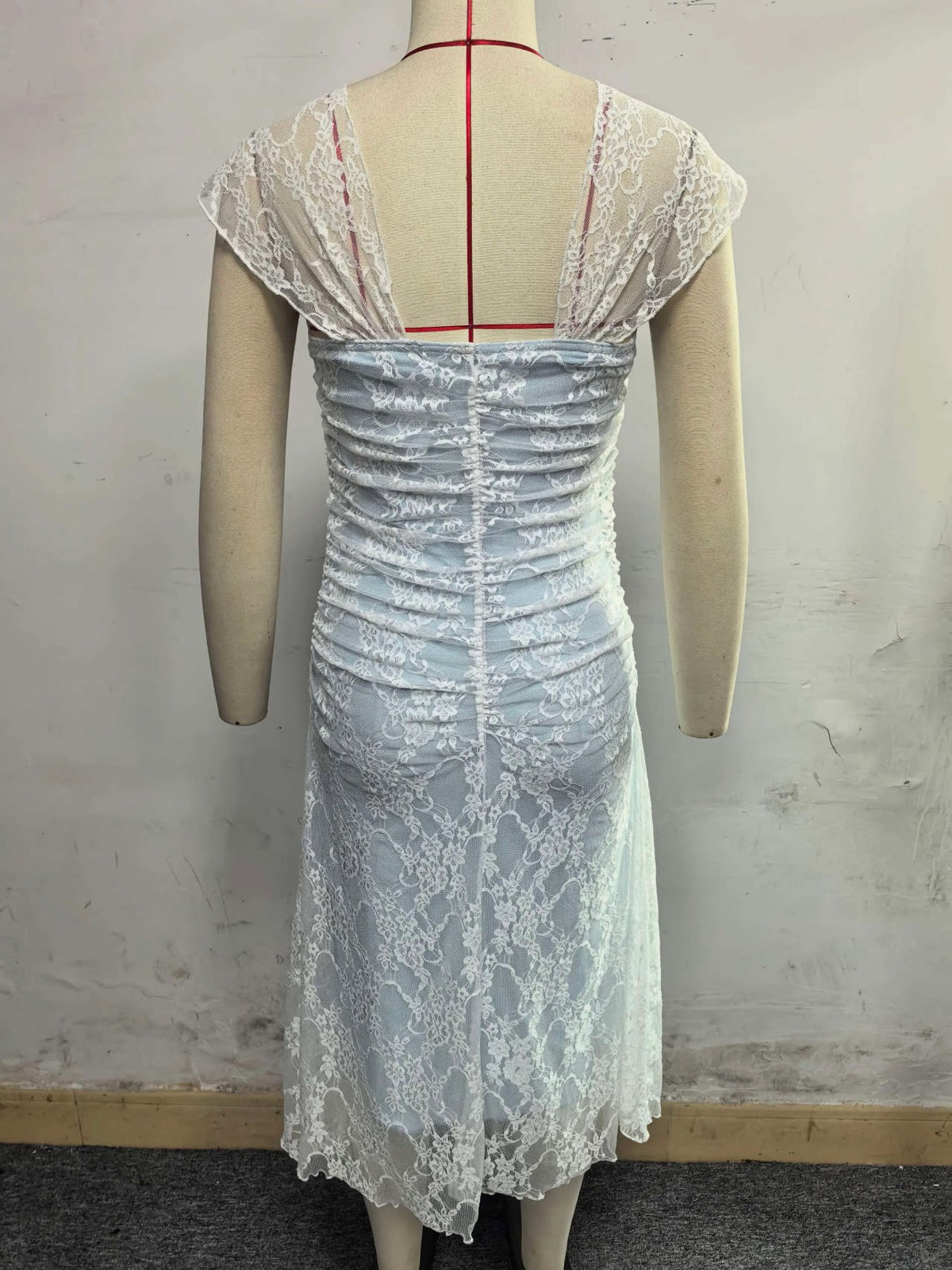 Women Clothing Lace Slimming Elegant Lady Mesh Tea Break Dress