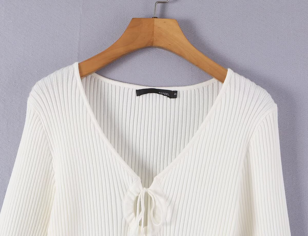 Women Clothing Fashionable Hollow Out Cutout out Tied Long Sleeve Knitted Dress