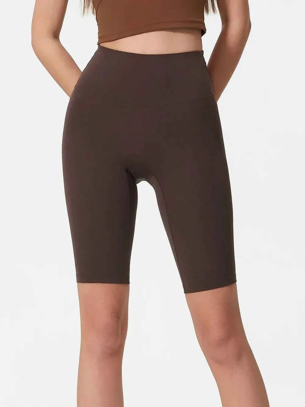 High Waist Wide Waistband Knee Length Active Biker Shorts