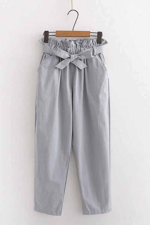 Pockets Belted Straight-leg Pants