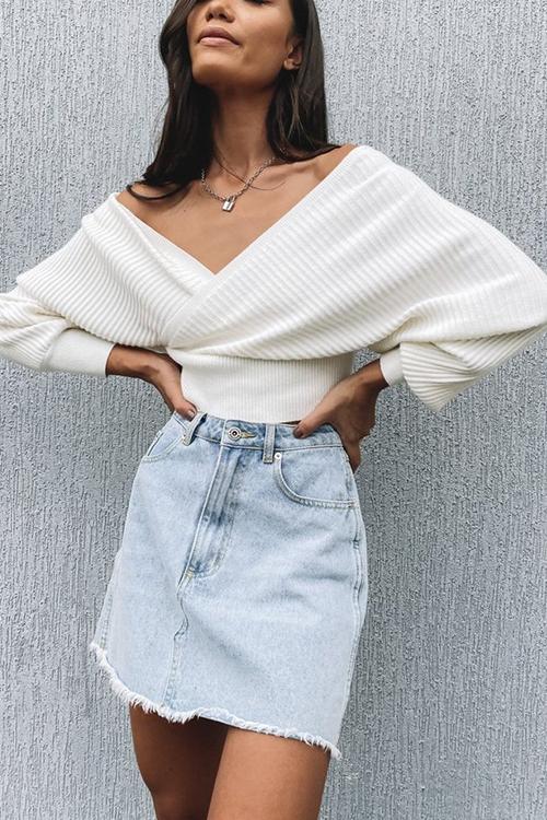 V Neck Backless Crop Sweater