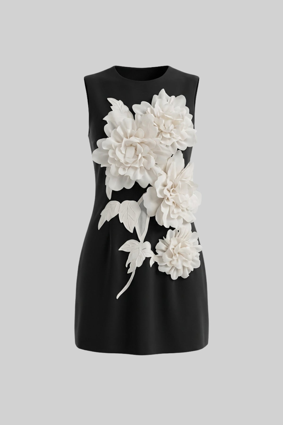Sleeveless Crew Neck 3D Floral Applique Shift Mini Dress 2