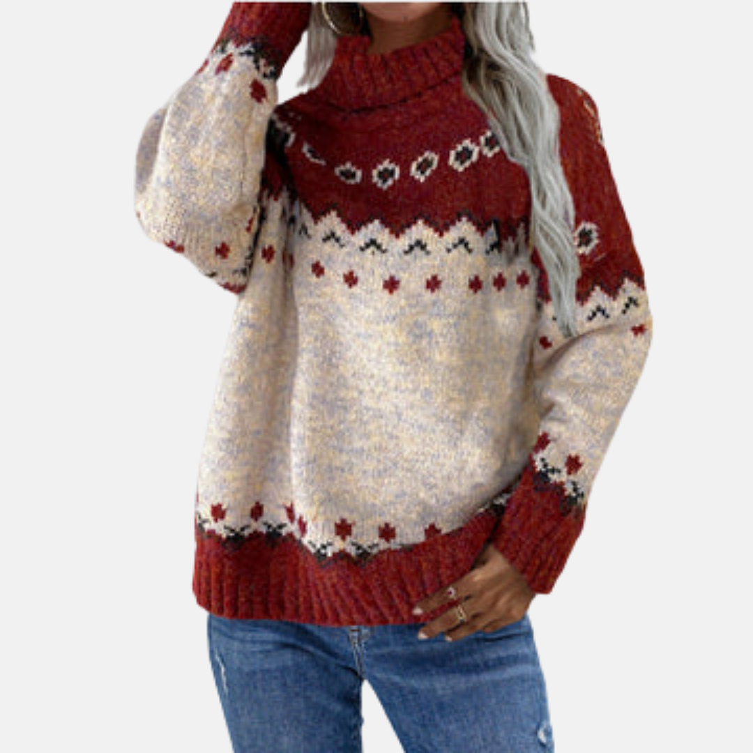 Fair Isle Turtleneck Long Sleeve Knit Sweater